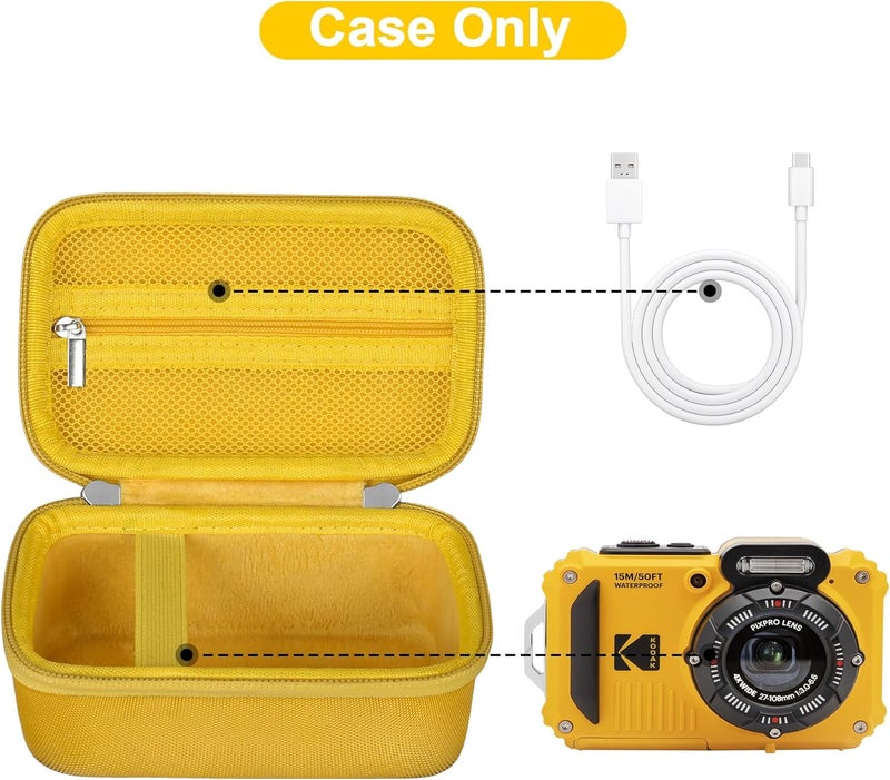 Canboc Carrying Case for Kodak PIXPRO WPZ2 Rugged Waterproof Digital Camera, Underwater Photography Camera Bag, Mesh Pocket fits USB Cable, Battery, Adapter, Yellow (Case Only) - Image 2